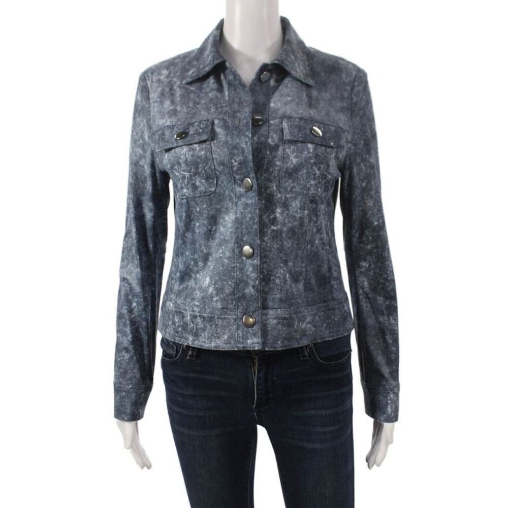 Insight Women Jacket Blue Button Distressed Polyester Spandex Size 8